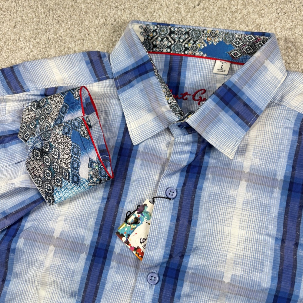 NEW Robert Graham Tonga Button Down Mens L Blue Plaid Classic Fit